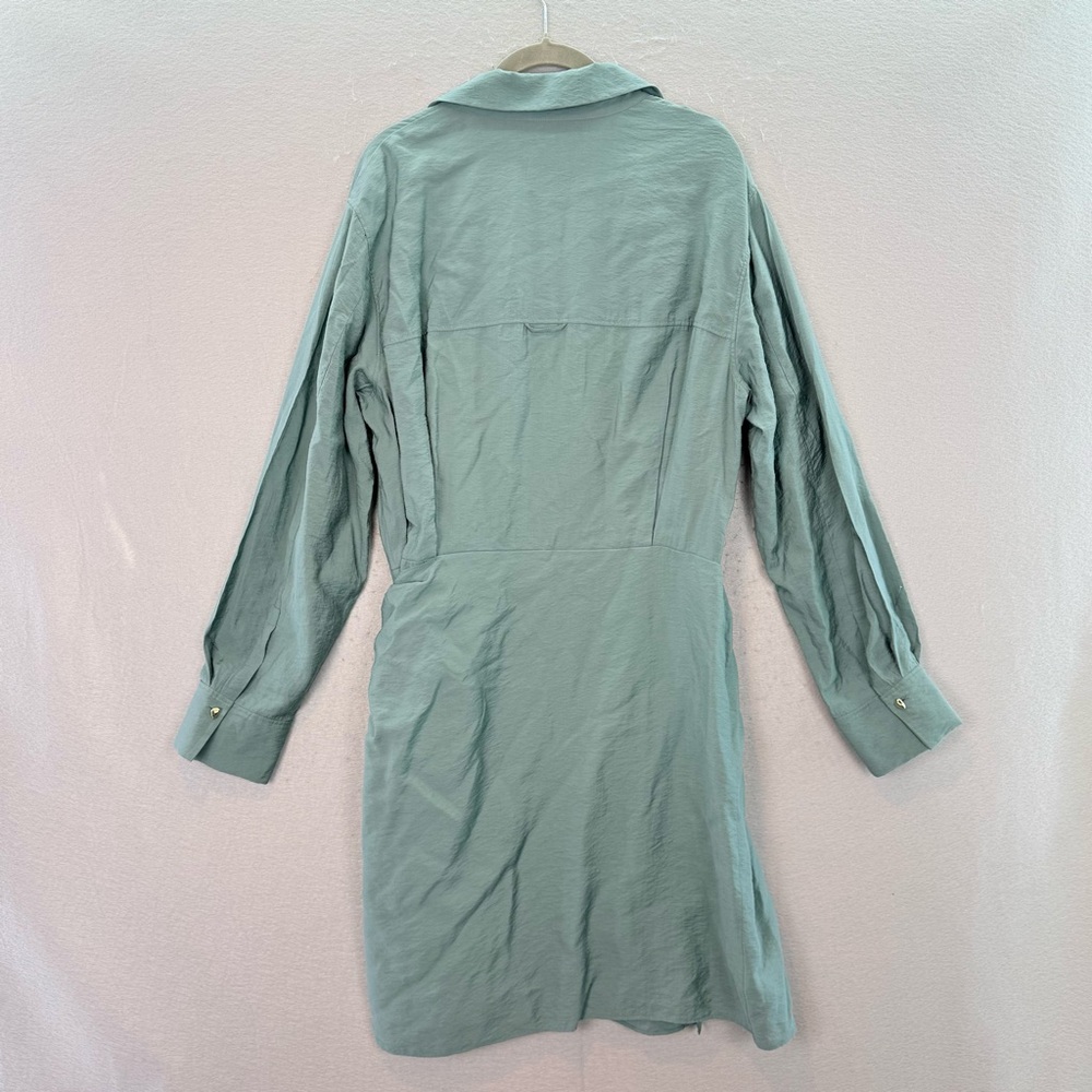 Vince women’s warp collared Long sleeve v neck mini dress viscose blend green XL - Picture 8 of 11